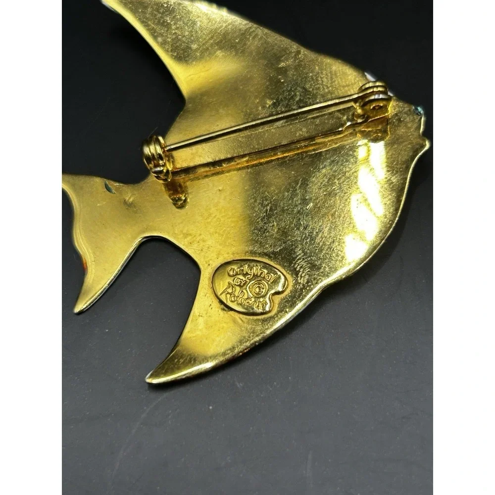 Original By Robert Blue Angelfish Enamel Brooch Pin Signed Rhinestone Frog Snail